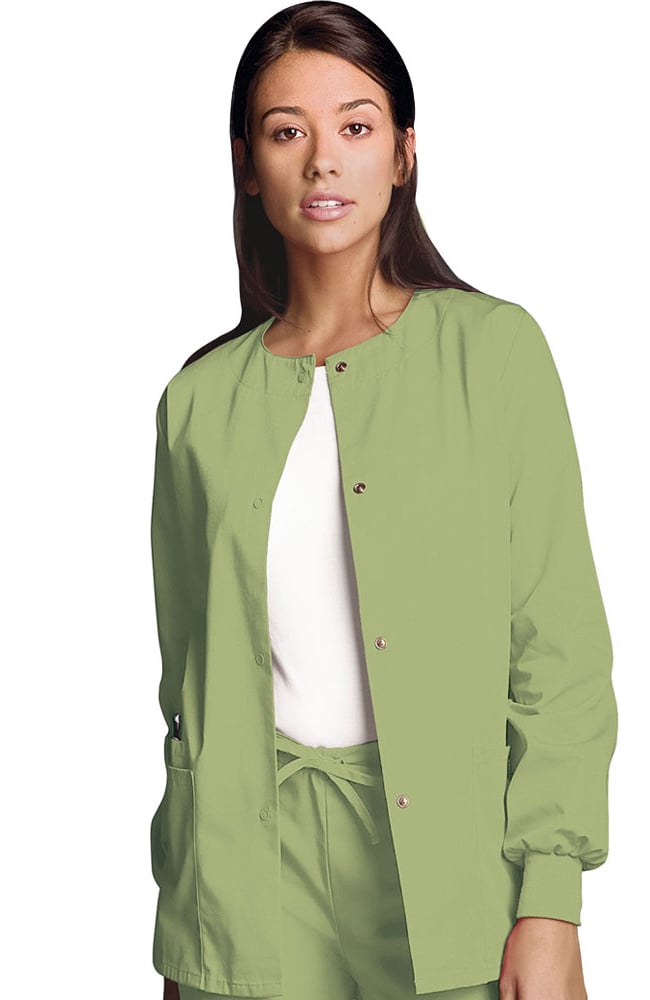Professionals by Cherokee Workwear Women's Snap Front Warm-Up Solid Scrub  Jacket