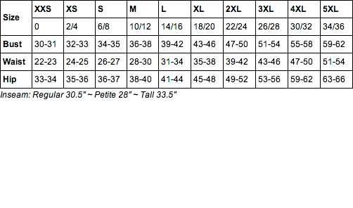 Cherokee Juniors Sizing Chart