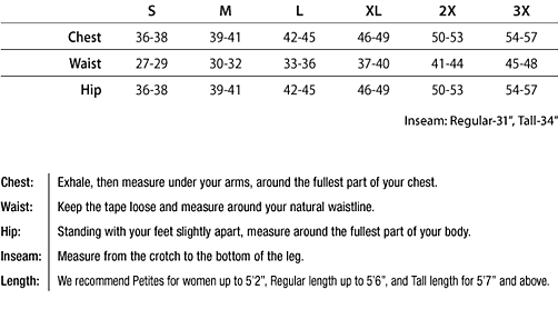 WonderWink Mens Sizing Chart