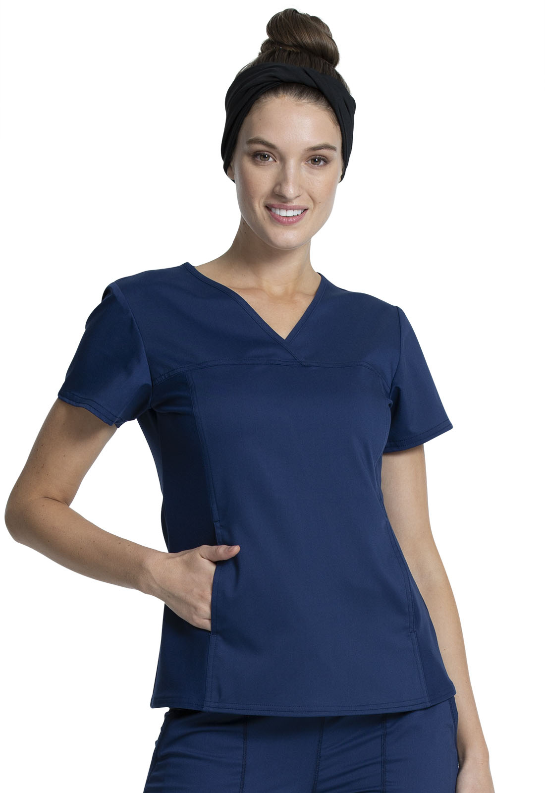 Revolution by Cherokee Women's V-Neck Top W/Knit Panels - Scrubs Direct