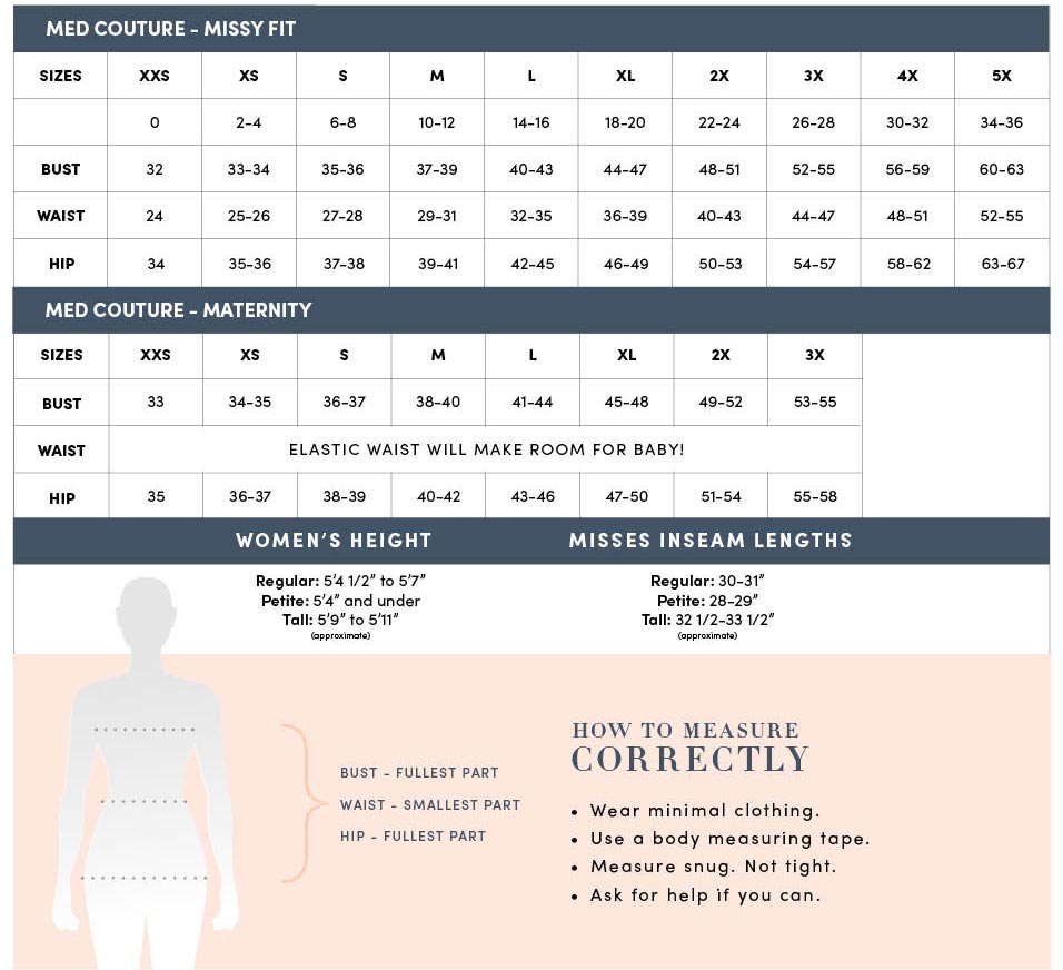 Medcouture Insight Sizing Chart