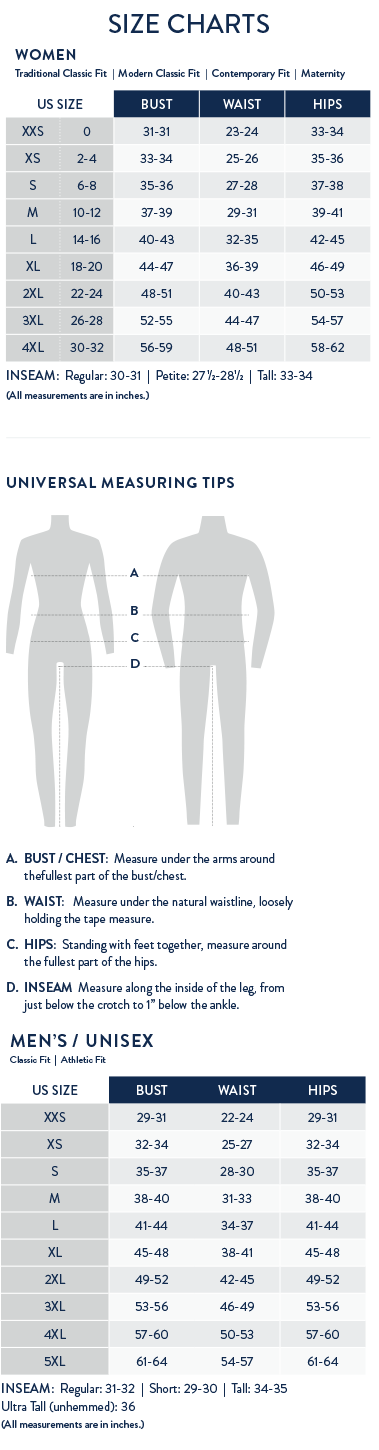 Cherokee sizing charts