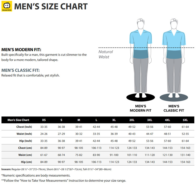 Wonderwink mens size chart